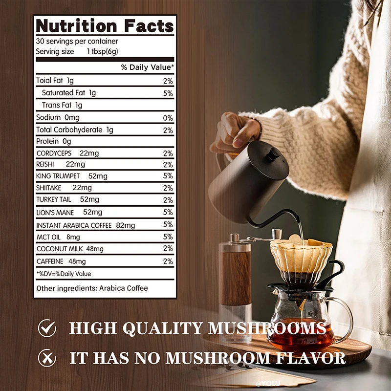 Organic Mushroom Coffee - Shiitake, Cordyceps, Supports Immune, Focus, Concentration, Stress, Digestion & Energy - 1 Pack - Image 2